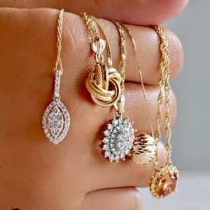 5 Pcs Gold & Silver chain necklace jewelry lot~ ALL WEARABLE  w PENDANTS